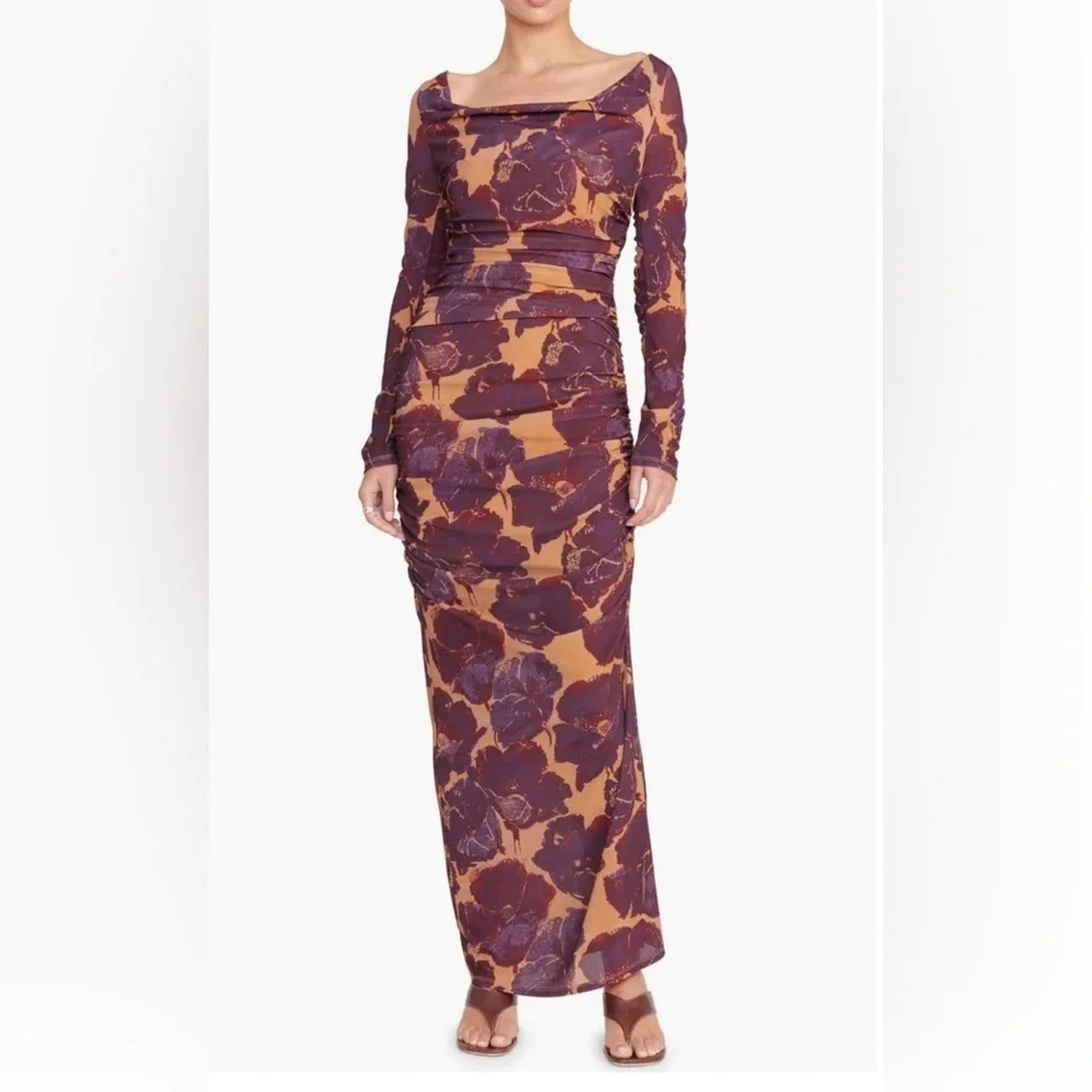 STAUD Solana Floral Maxi Dress Dried Pressed Flowers S Long Sleev Wedding Guest - Picture 4 of 16